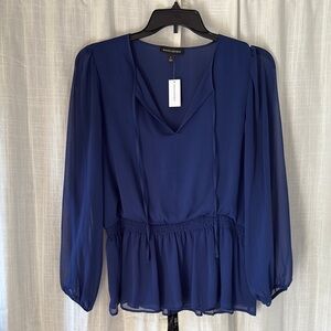 Banana Republic Blue Peplum Blouse with Tie Front Sheet Sleeves